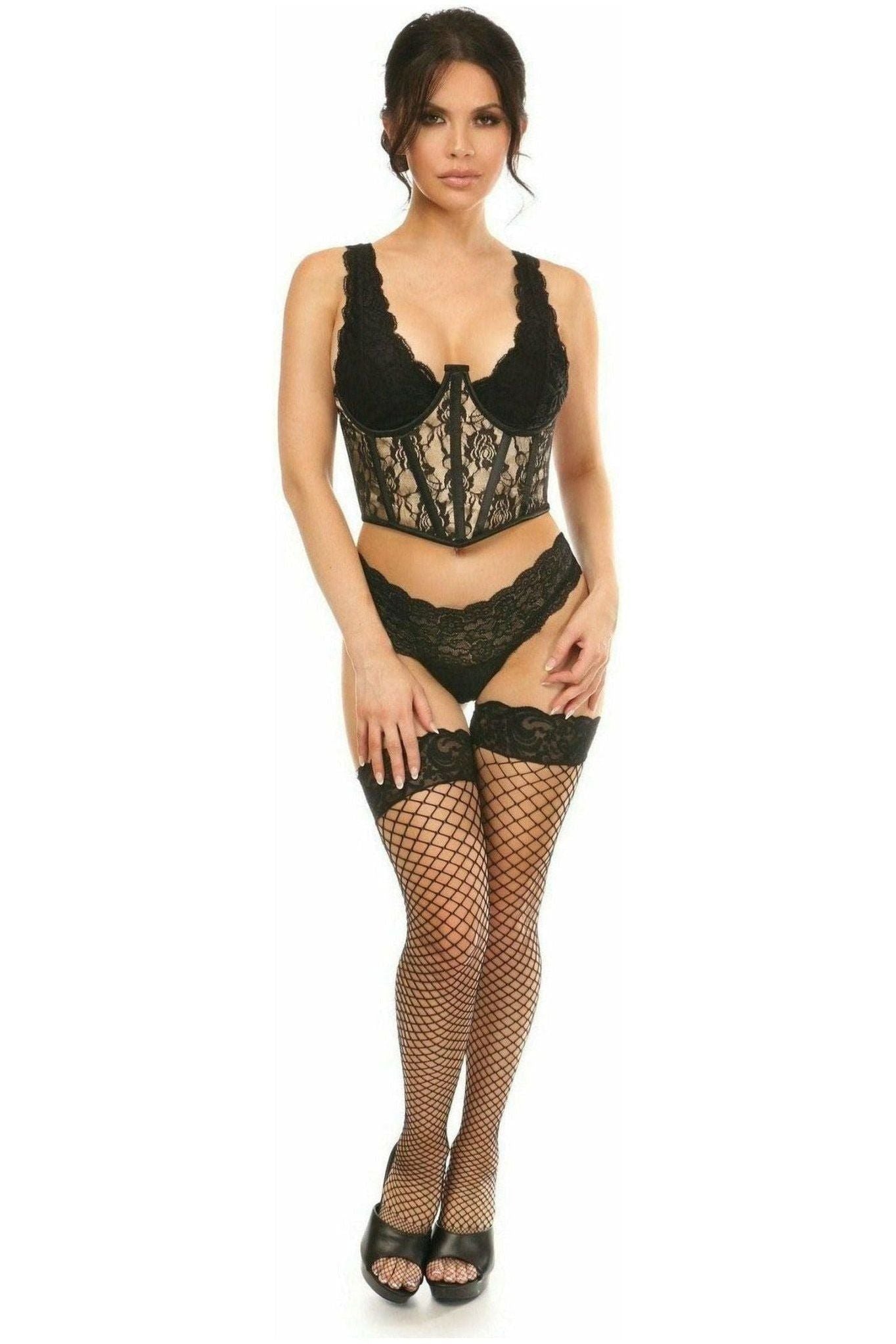 Lavish Tan w/Black Lace Overlay Open Cup Waist Cincher - Daisy Corsets