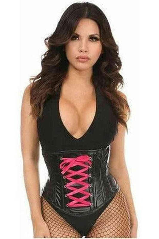 Lavish Wet Look Faux Leather Lace - Up Under Bust Corset - Daisy Corsets