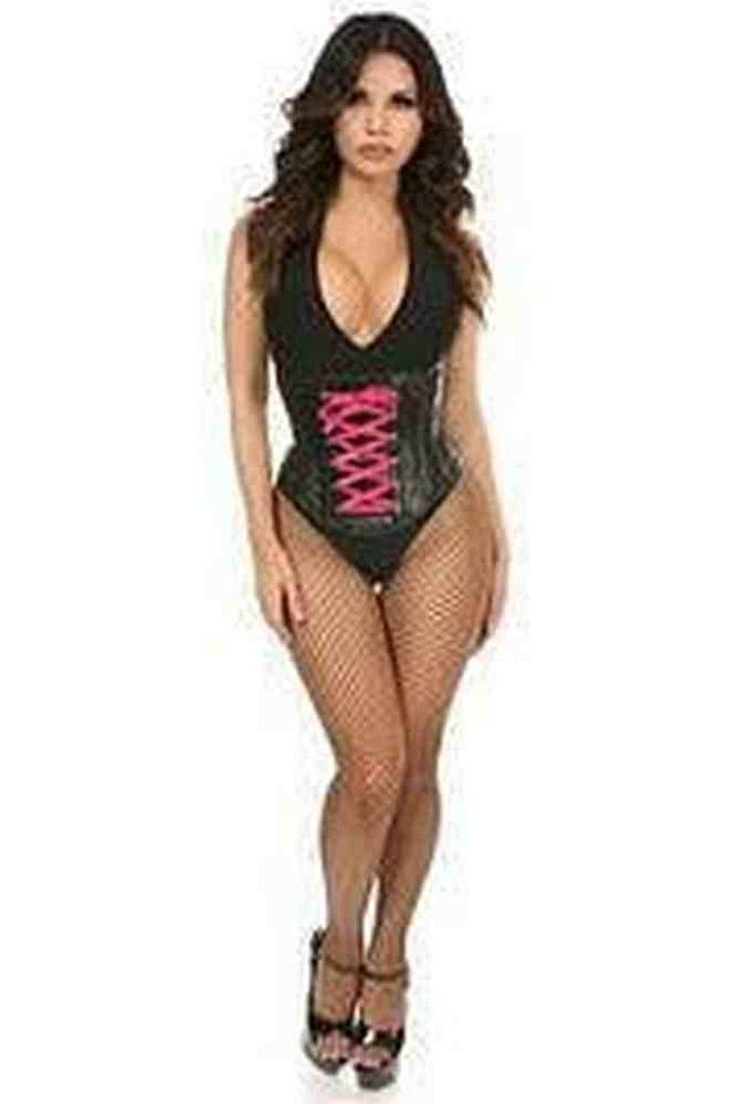 Lavish Wet Look Faux Leather Lace - Up Under Bust Corset - Daisy Corsets