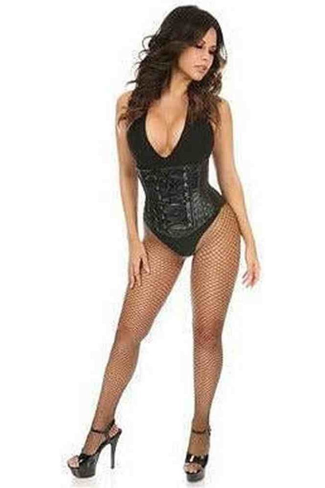 Lavish Wet Look Faux Leather Lace - Up Under Bust Corset - Daisy Corsets