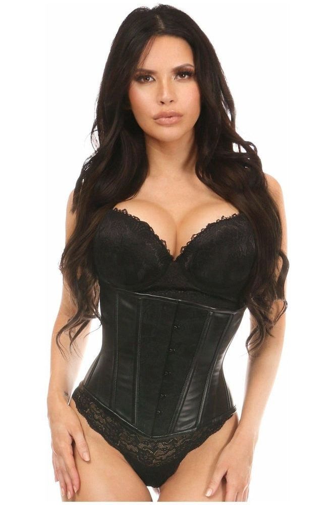 Lavish Wet Look Under Bust Corset Black w/Lace Overlay - Daisy Corsets