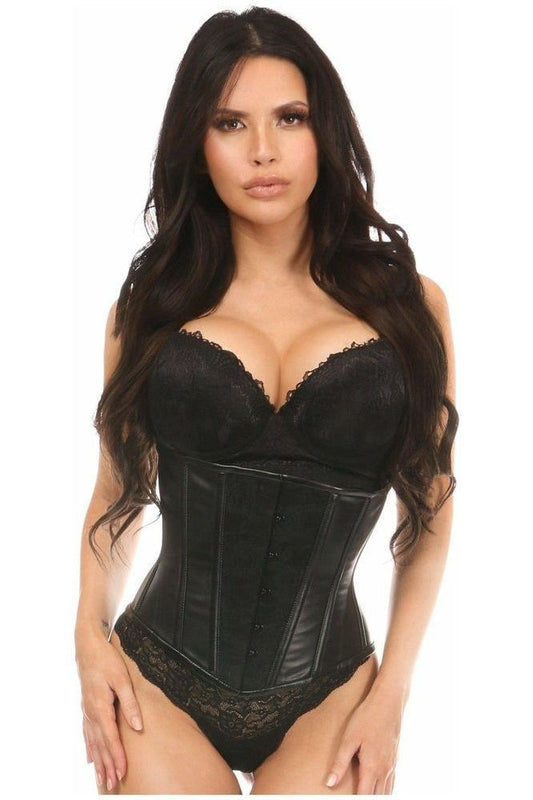Lavish Wet Look Under Bust Corset Black w/Lace Overlay - Daisy Corsets
