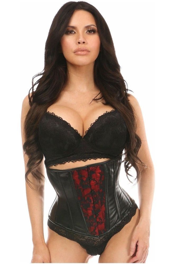Lavish Wet Look Under Bust Corset Red w/Lace Overlay - Daisy Corsets