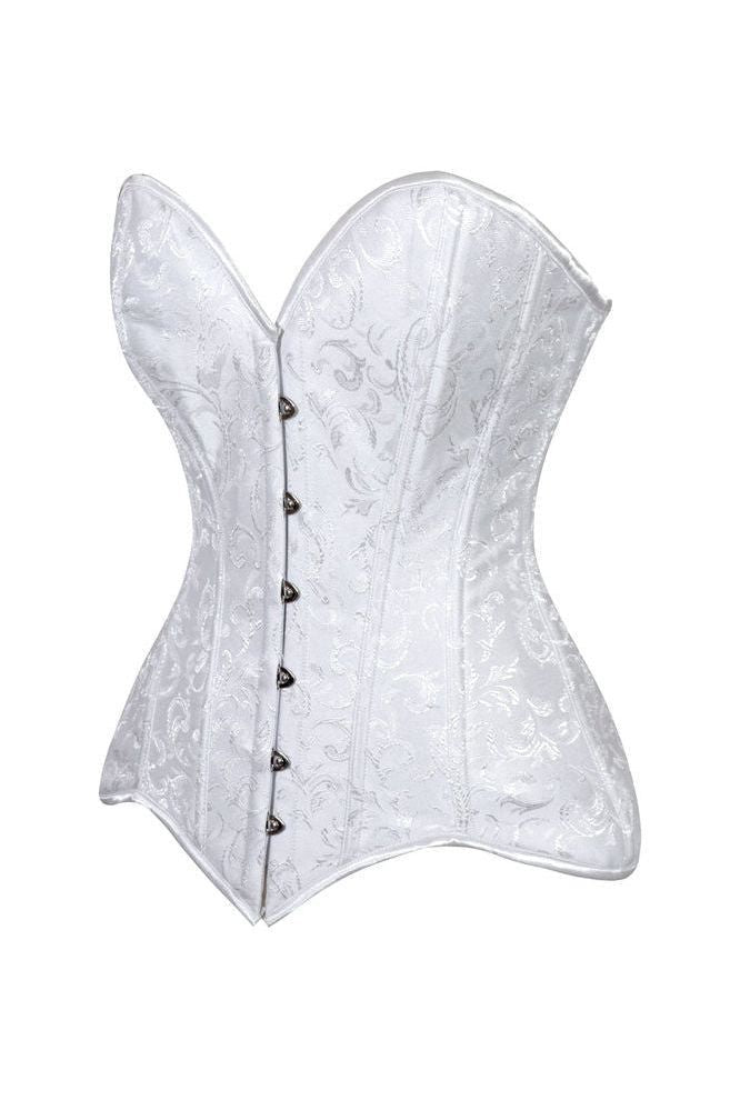 Lavish White Brocade Overbust Corset W/Busk Closure - Daisy Corsets