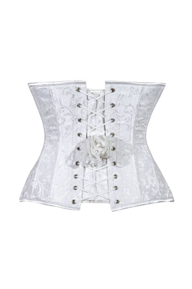 Lavish White Brocade Waist Cincher Under Bust Corset w/Front Busk Closure - Daisy Corsets