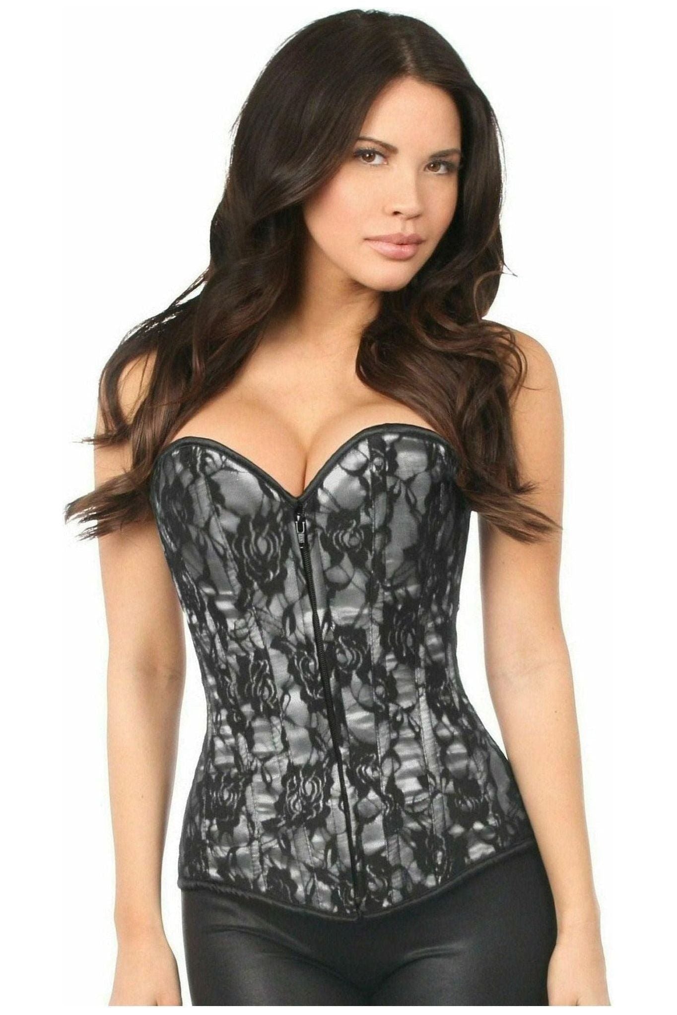 Lavish White Lace Front Zipper Corset - Daisy Corsets