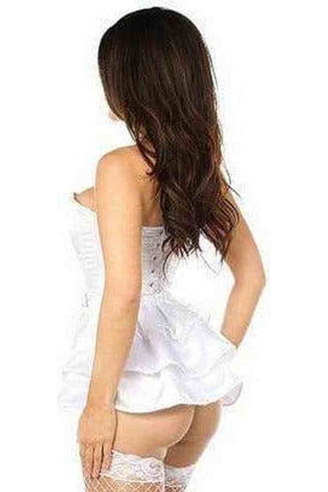 Lavish White Satin Corset w/Removable Snap on Skirt - Daisy Corsets