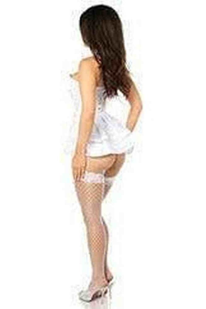Lavish White Satin Corset w/Removable Snap on Skirt - Daisy Corsets
