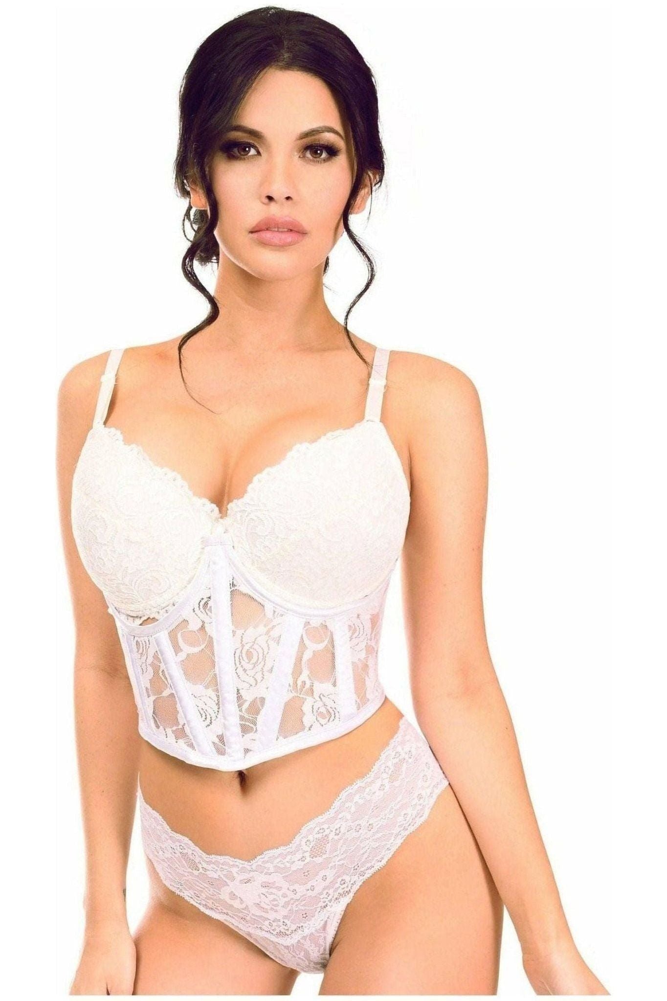 Lavish White Sheer Lace Underwire Waist Cincher Corset - Daisy Corsets