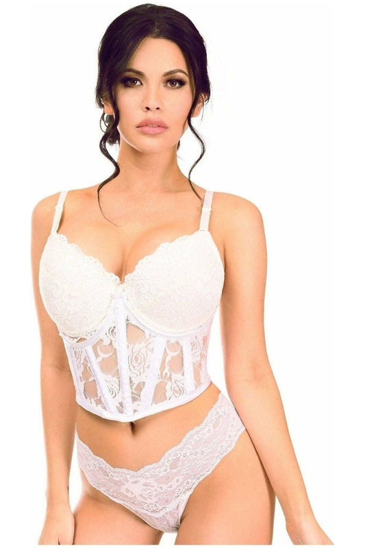 Lavish White Sheer Lace Underwire Waist Cincher Corset - Daisy Corsets