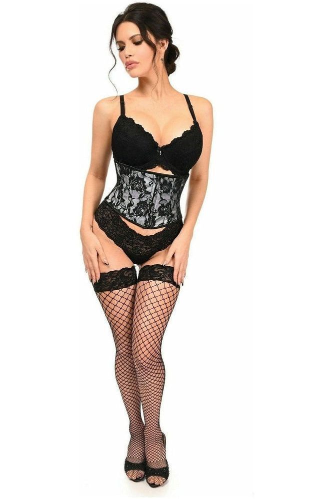 Lavish White w/Black Lace Overlay Mini Cincher - Daisy Corsets