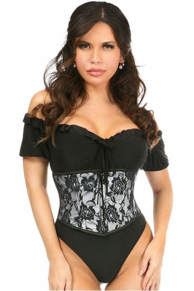 Lavish White w/Black Lace Overlay Mini Cincher - Daisy Corsets
