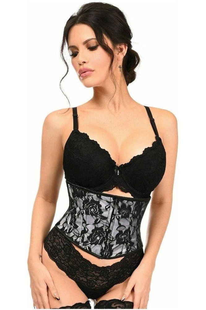 Lavish White w/Black Lace Overlay Mini Cincher - Daisy Corsets