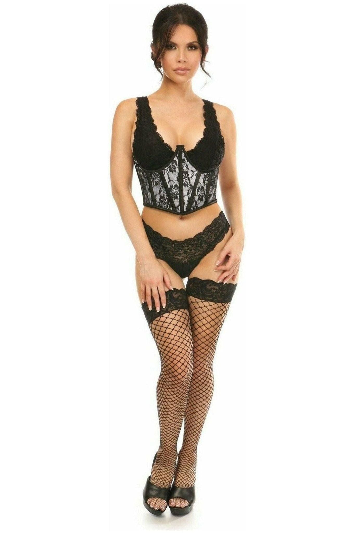 Lavish White w/Black Lace Overlay Open Cup Waist Cincher - Daisy Corsets