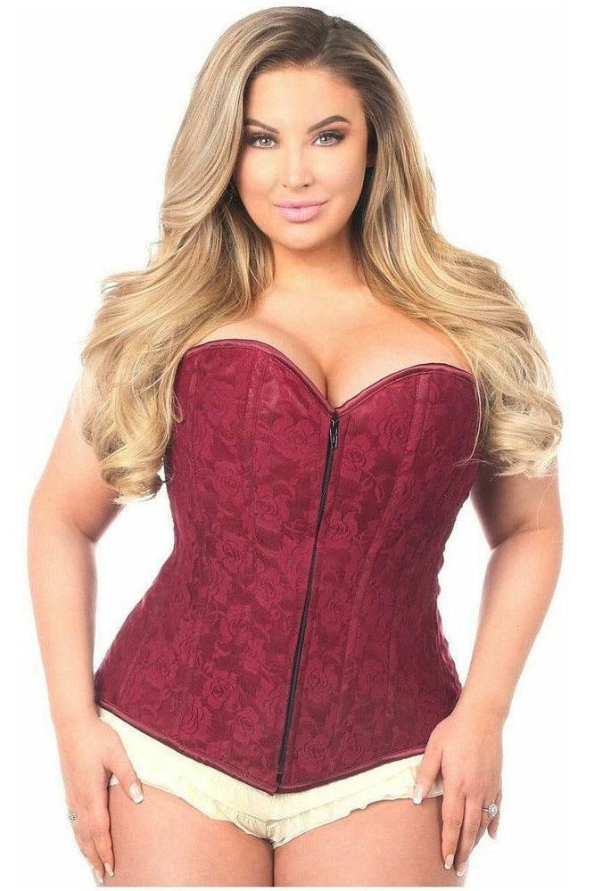 Lavish Wine Lace Overbust Corset w/Zipper - Daisy Corsets