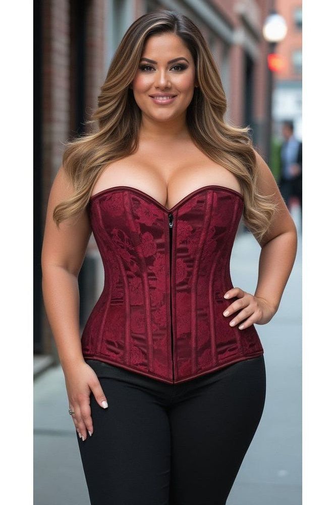 Lavish Wine Lace Overbust Corset w/Zipper - Daisy Corsets