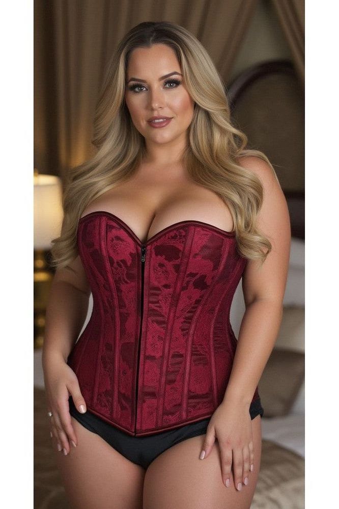 Lavish Wine Lace Overbust Corset w/Zipper - Daisy Corsets