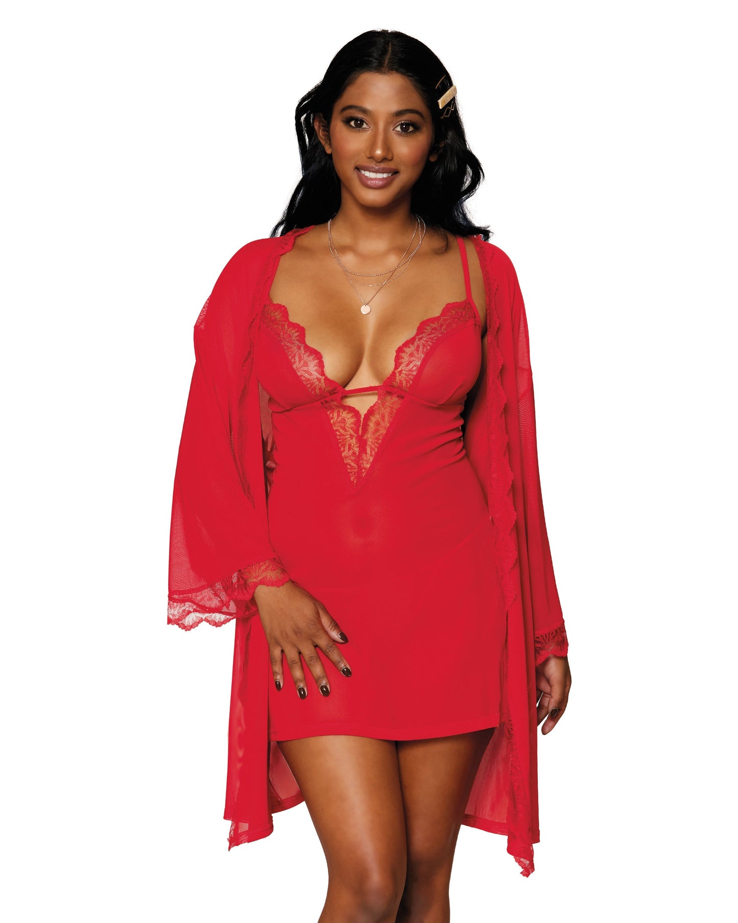 Dreamgirl Stretch Mesh Chemise & Robe Set