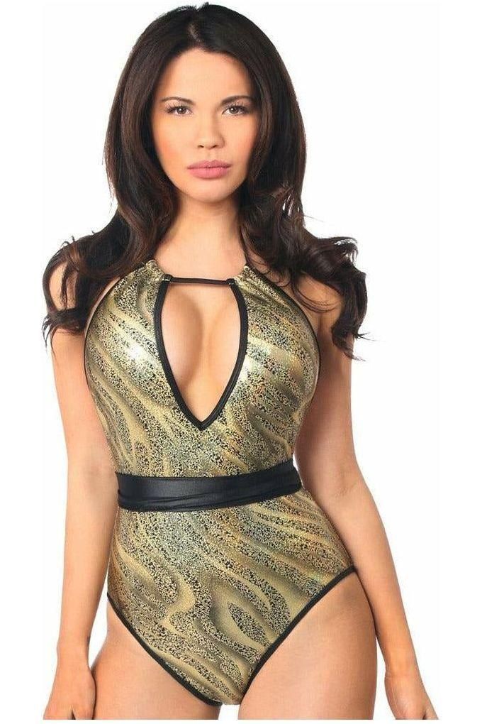 Metallic One - Piece Pucker Back Swimsuit w/Removable Belt - Daisy Corsets