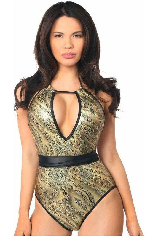 Metallic One - Piece Pucker Back Swimsuit w/Removable Belt - Daisy Corsets