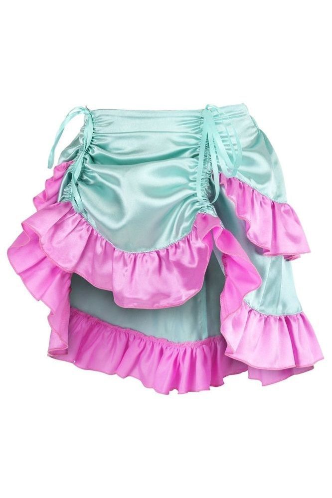 Mint/Pink Satin Ruched Bustle Skirt - Daisy Corsets