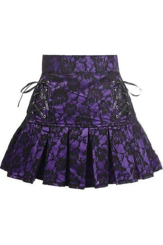 Purple Satin w/Black Lace Overlay Lace - Up Skirt - Daisy Corsets