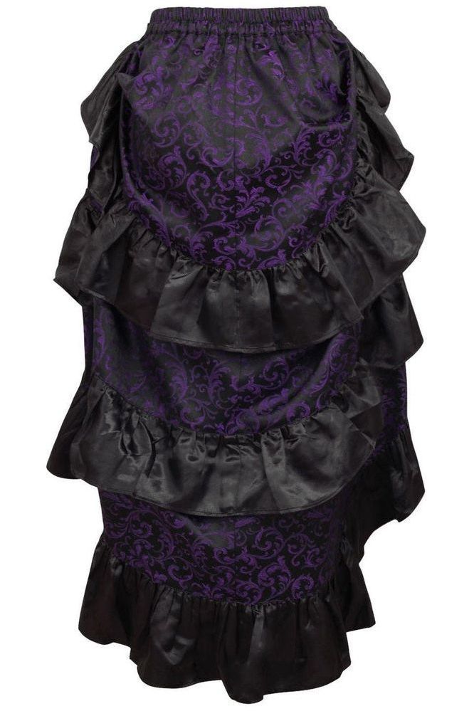 Purple/Black Brocade Adjustable High Low Bustle Skirt - Daisy Corsets