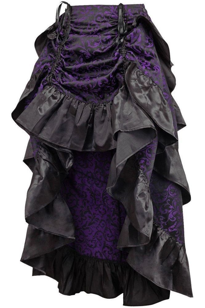 Purple/Black Brocade Adjustable High Low Bustle Skirt - Daisy Corsets
