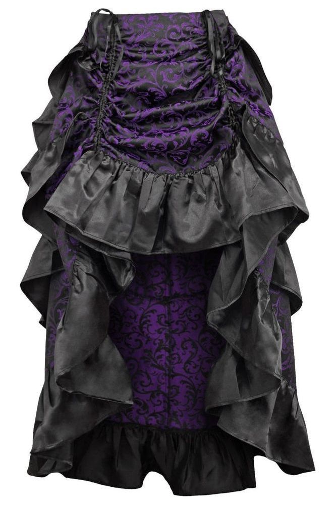 Purple/Black Brocade Adjustable High Low Bustle Skirt - Daisy Corsets