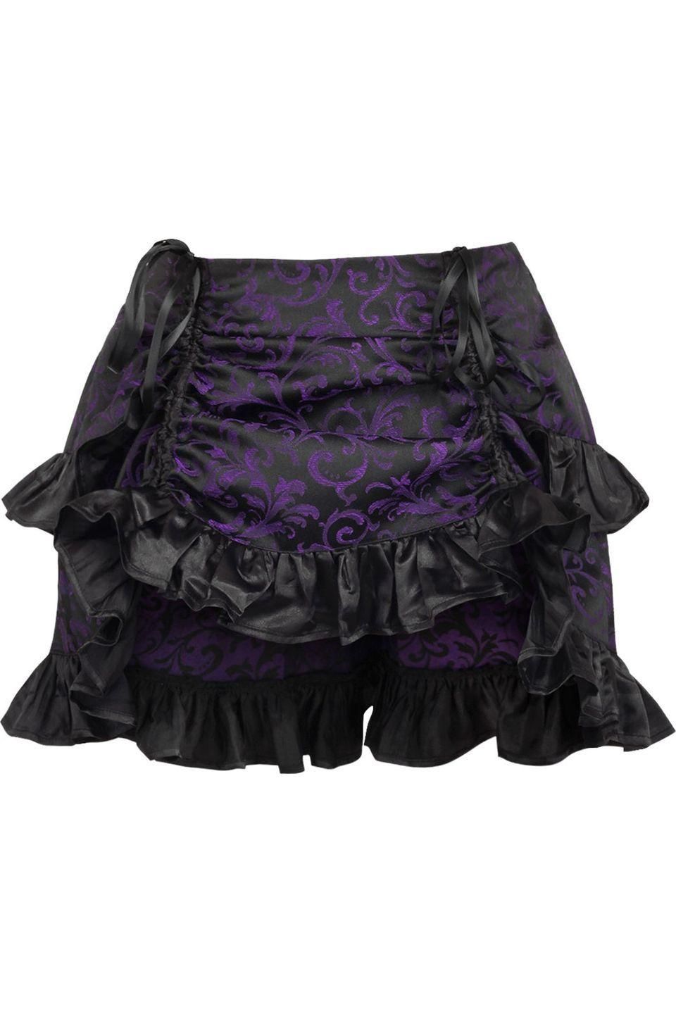 Purple/Black Brocade Ruched Bustle Skirt - Daisy Corsets