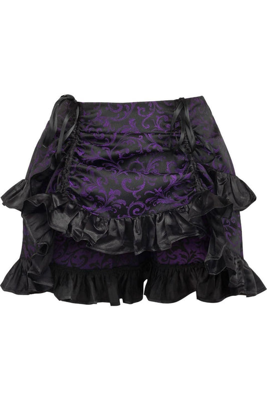 Purple/Black Brocade Ruched Bustle Skirt - Daisy Corsets