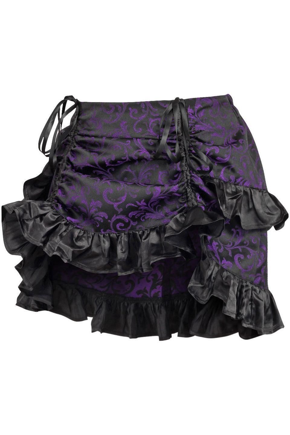 Purple/Black Brocade Ruched Bustle Skirt - Daisy Corsets