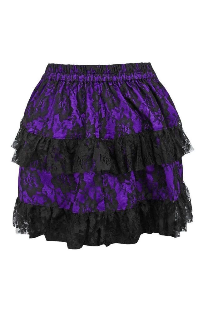 Purple/Black Lace Ruched Bustle Skirt - Daisy Corsets