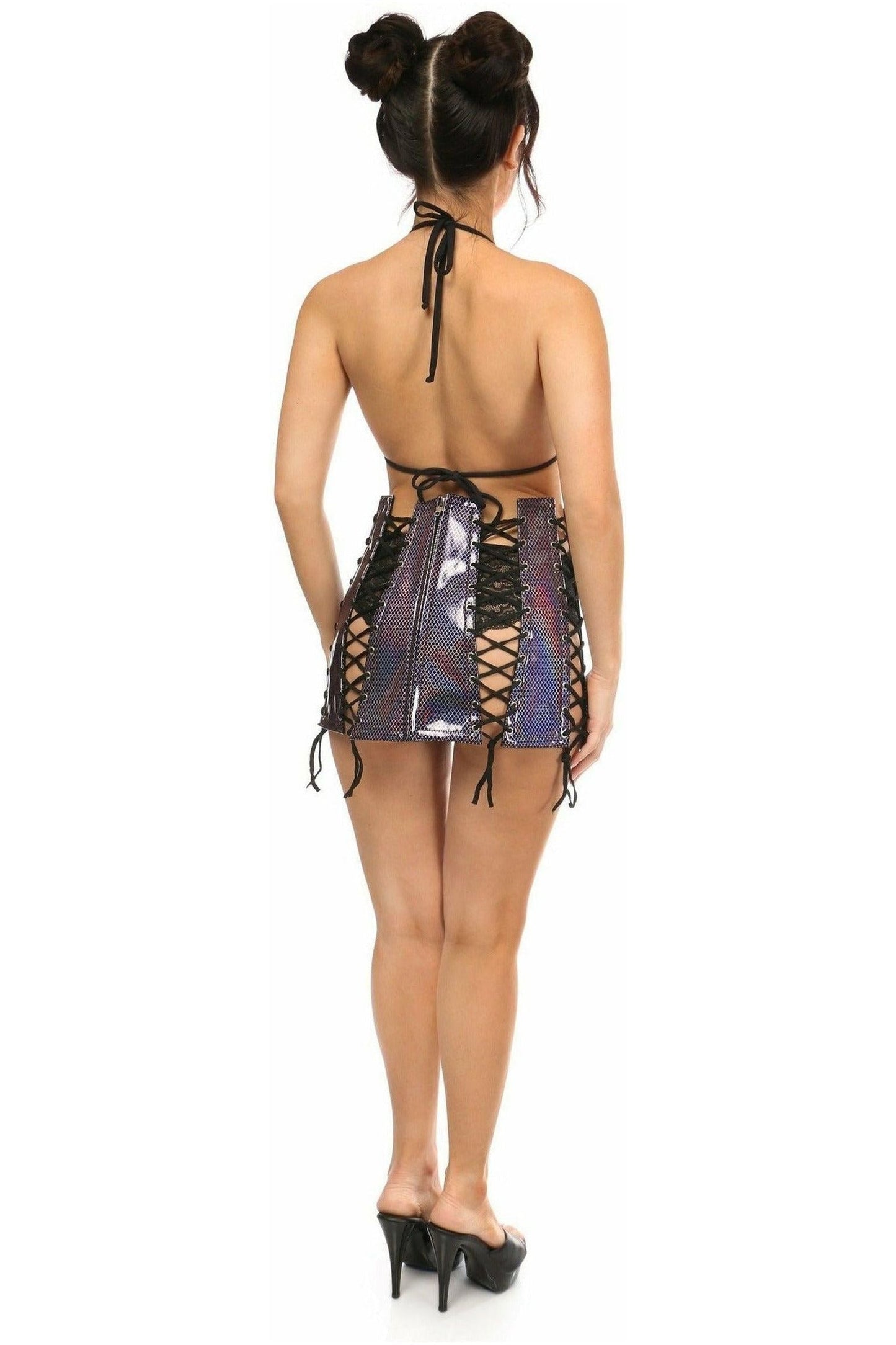 Rainbow Fishnet Pattern PVC Lace - Up Skirt - Daisy Corsets