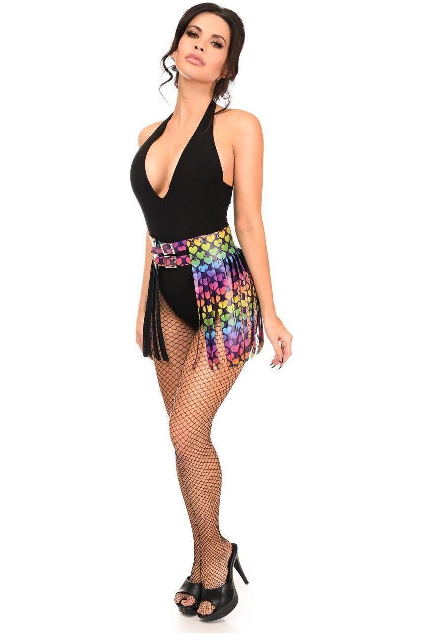 Rainbow Hearts Faux Leather Fringe Skirt - Daisy Corsets
