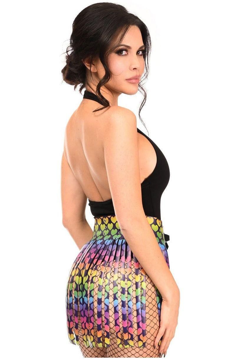 Rainbow Hearts Faux Leather Fringe Skirt - Daisy Corsets