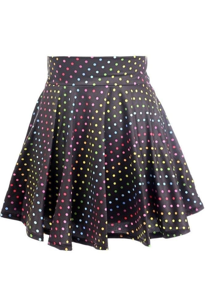 Rainbow Polka Dots Print Stretch Lycra Skirt - Daisy Corsets