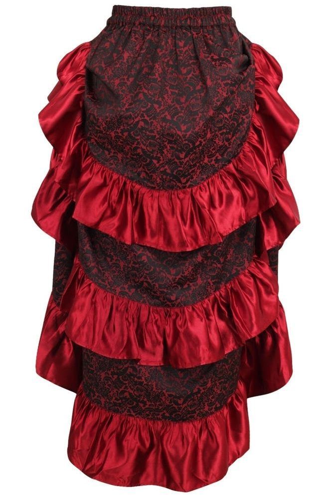 Red Brocade Adjustable High Low Bustle Skirt - Daisy Corsets