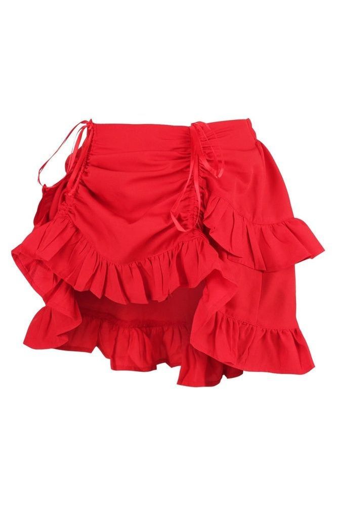 Red Crepe Ruched Bustle Skirt - Daisy Corsets