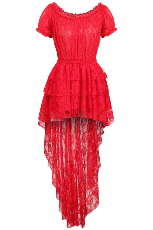 Red High Low Lace Dress - Daisy Corsets