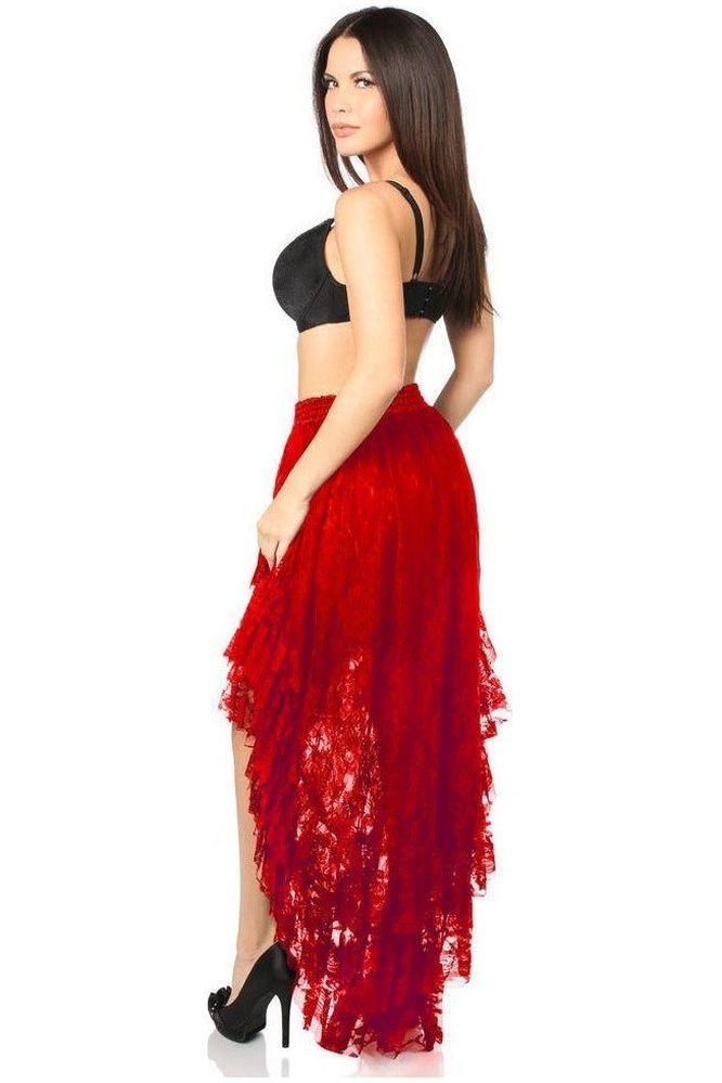 Red High Low Lace Skirt - Daisy Corsets