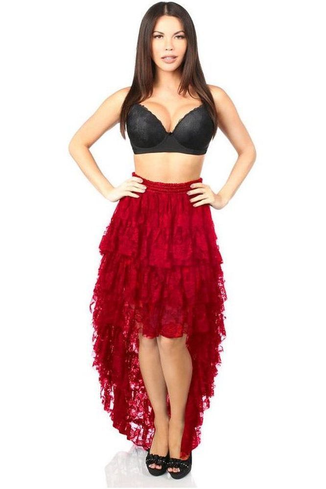Red High Low Lace Skirt - Daisy Corsets