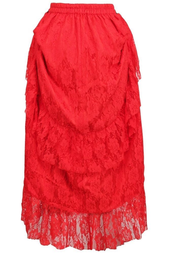 Red Lace Adjustable High Low Bustle Skirt - Daisy Corsets