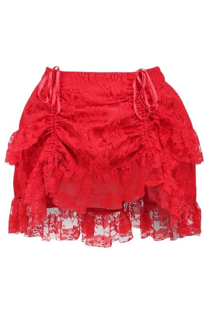 Red Lace Ruched Bustle Skirt - Daisy Corsets