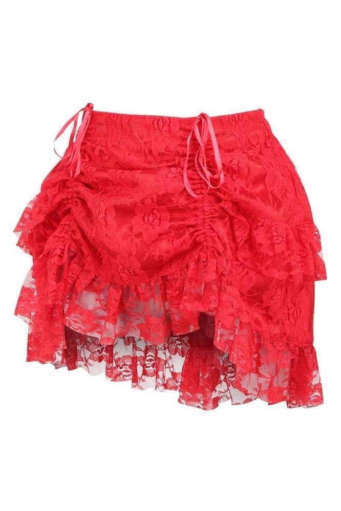 Red Lace Ruched Bustle Skirt - Daisy Corsets
