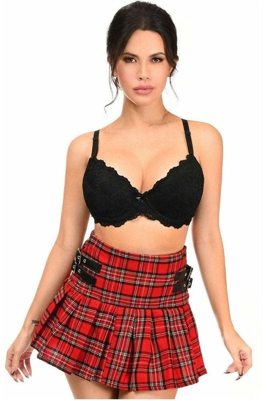 Red Plaid Pleated Skirt w/Buckles - Daisy Corsets