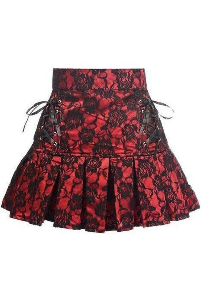 Red Satin w/Black Lace Overlay Lace - Up Skirt - Daisy Corsets