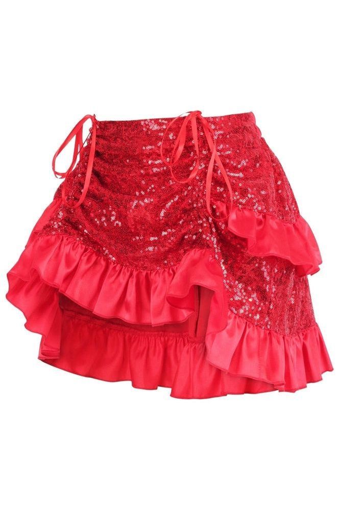 Red Sequin Ruched Bustle Skirt - Daisy Corsets