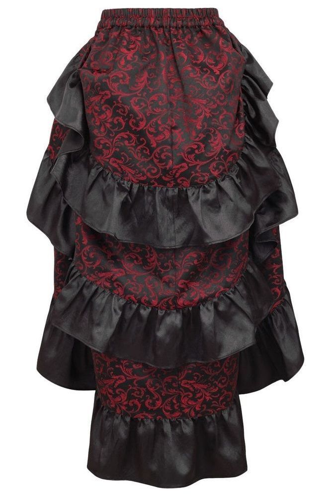 Red/Black Brocade Adjustable High Low Bustle Skirt - Daisy Corsets
