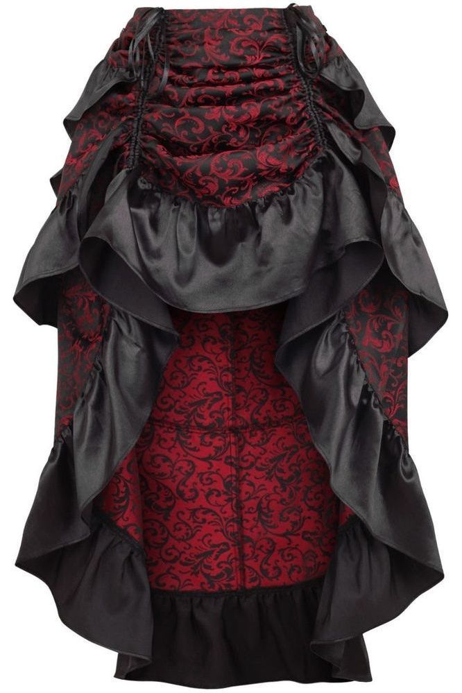 Red/Black Brocade Adjustable High Low Bustle Skirt - Daisy Corsets